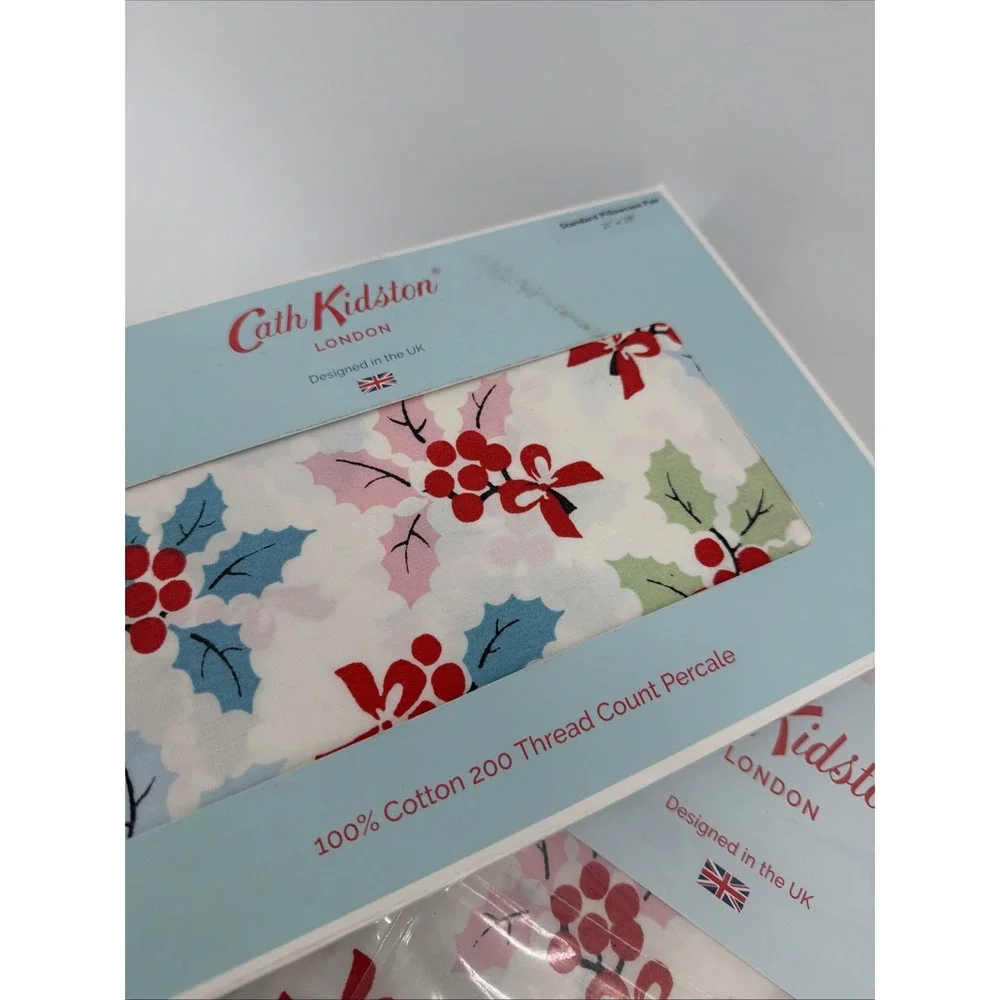 NEW Cath Kidston London Christmas Holly Queen Sheet Set‎ 6 Pc Holiday Cozy White